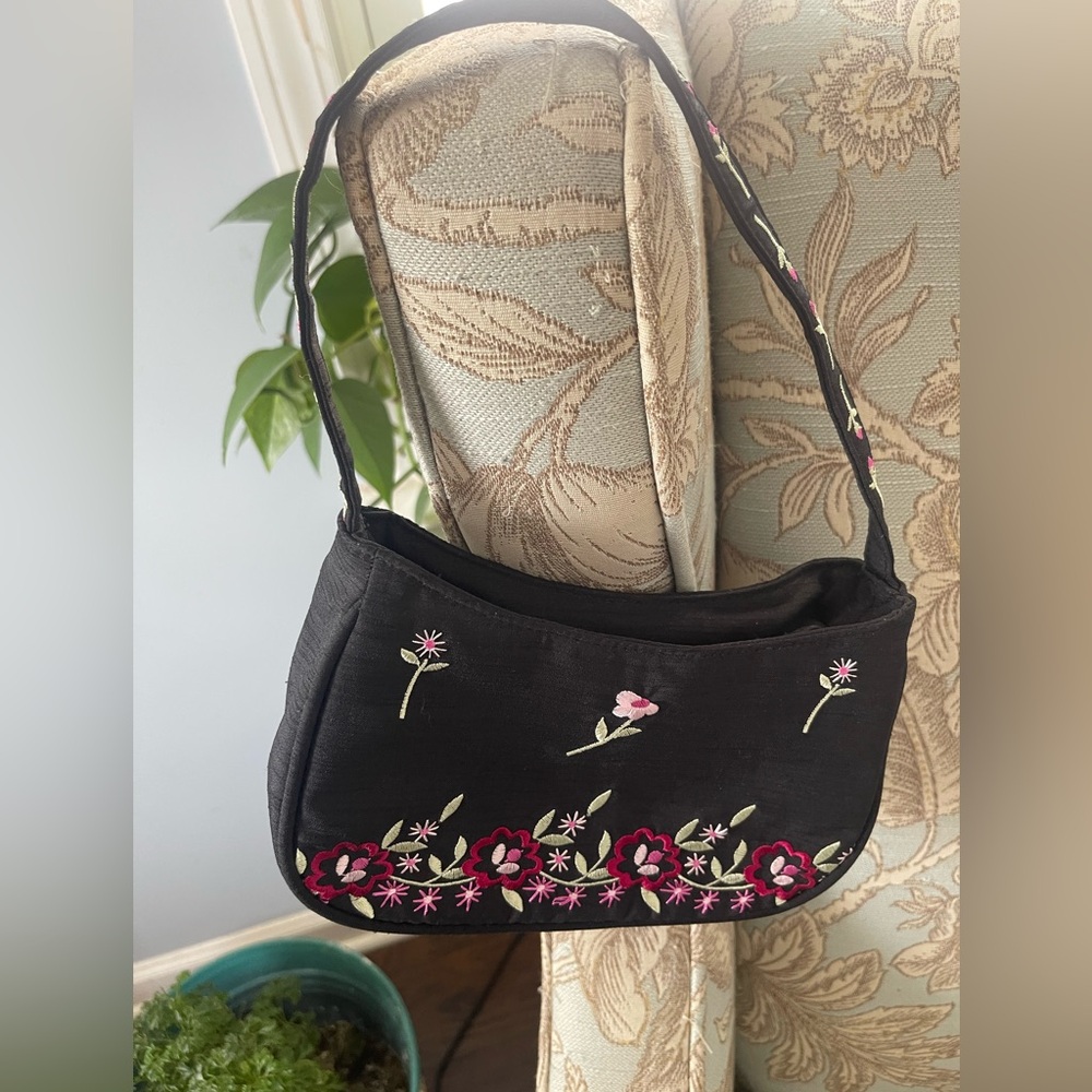 Black Floral Embroidered Mini-Shoulder Bag - Liz Claiborne